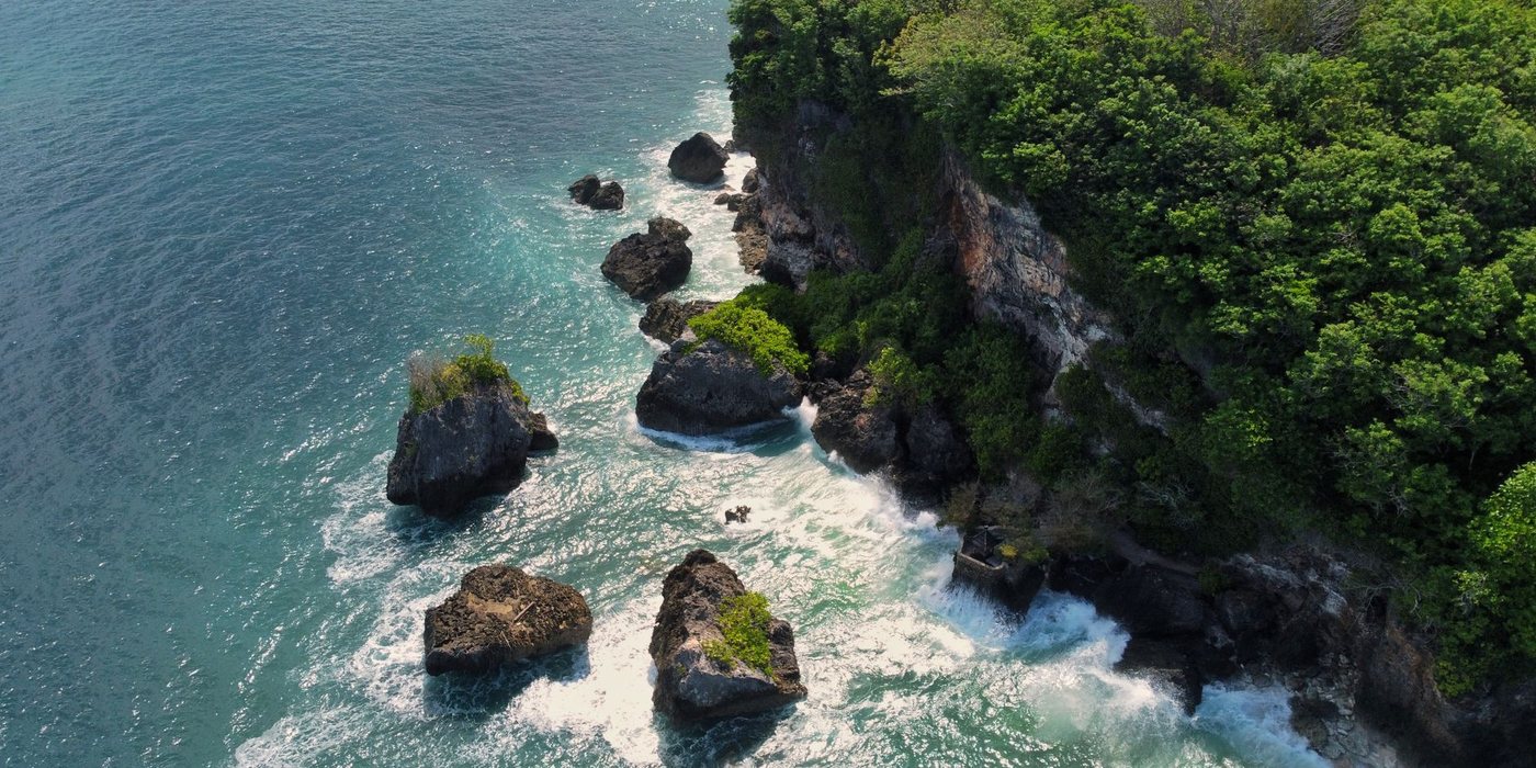 Bali coastline and tropical landscape in Indonesia