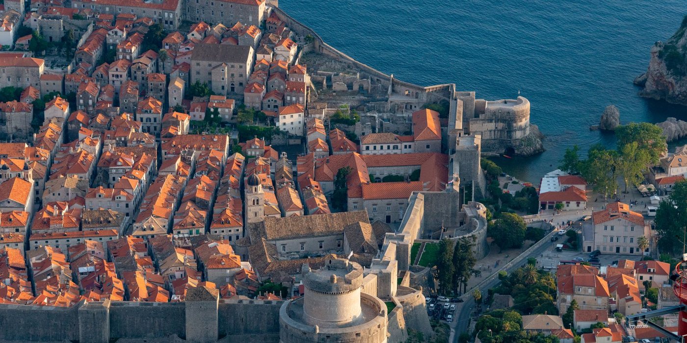 Aerial view of Dubrovnik Old Town and the Adriatic coast
