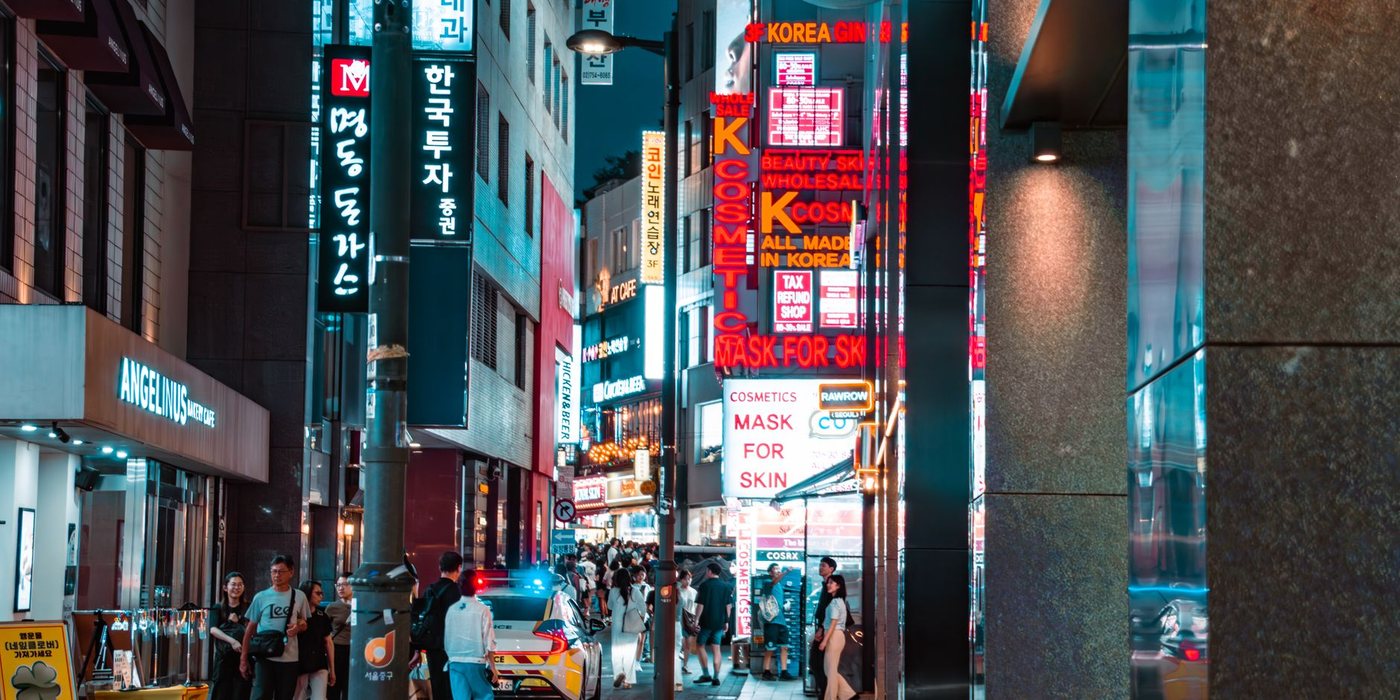 Myeongdong shopping streets in central Seoul at night