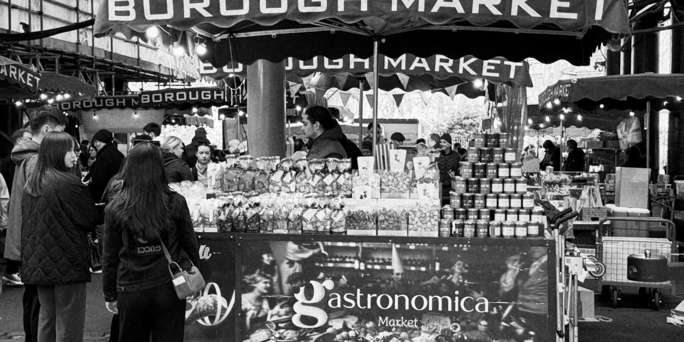 Covered food market walkway in London